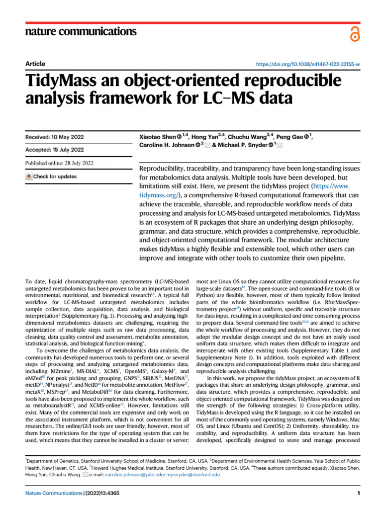 TidyMass An Object-Oriented Reproducible Analysis Framework For LC-MS ...