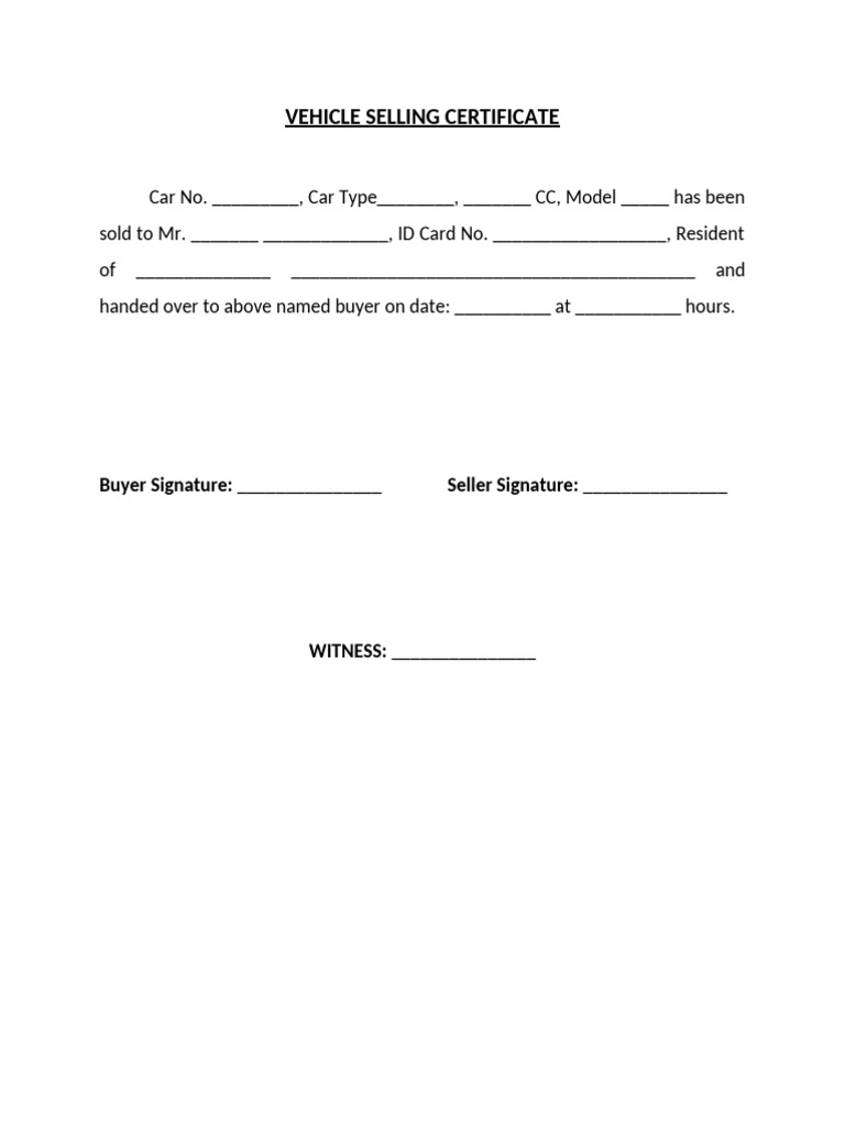Vehicle Sold Certificate | PDF