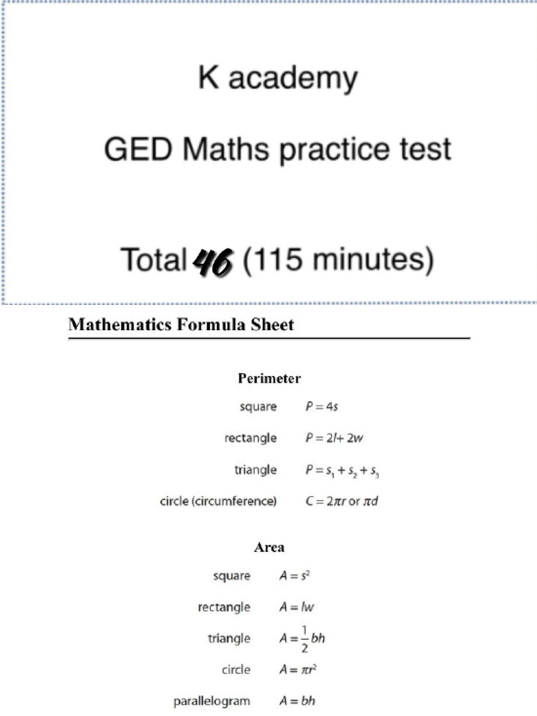 GED Maths - Practice Test | PDF