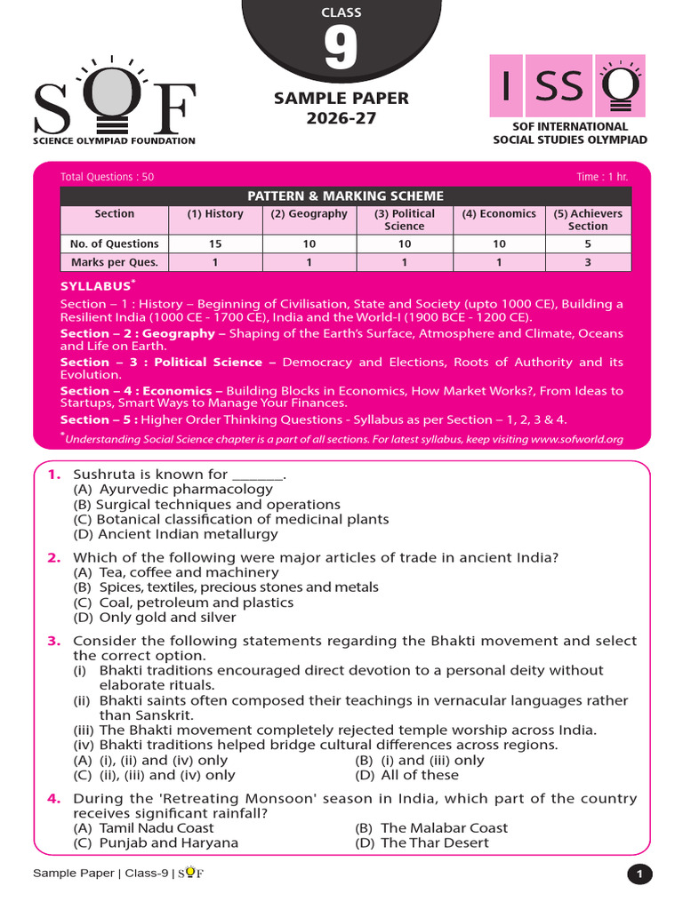 Isso Sample Paper Class-9 2026-27 | PDF | Bhakti | Bhakti Movement