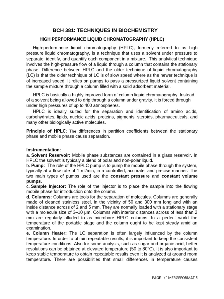 Lecture Note On HPLC | PDF | High Performance Liquid Chromatography ...