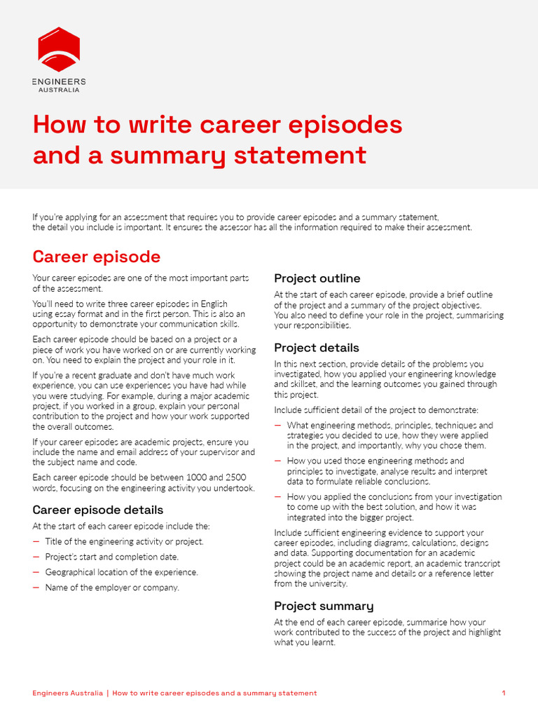 How To Write Career Episodes and Summary Statement 260116 132904 | PDF ...