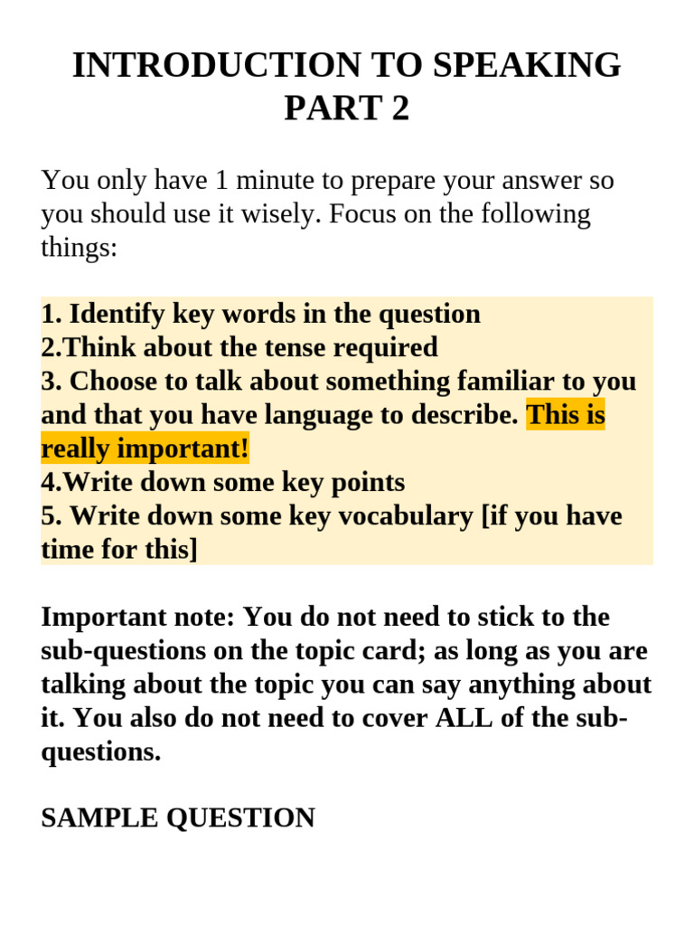 Introduction To Speaking Part 2 | PDF | Linguistics