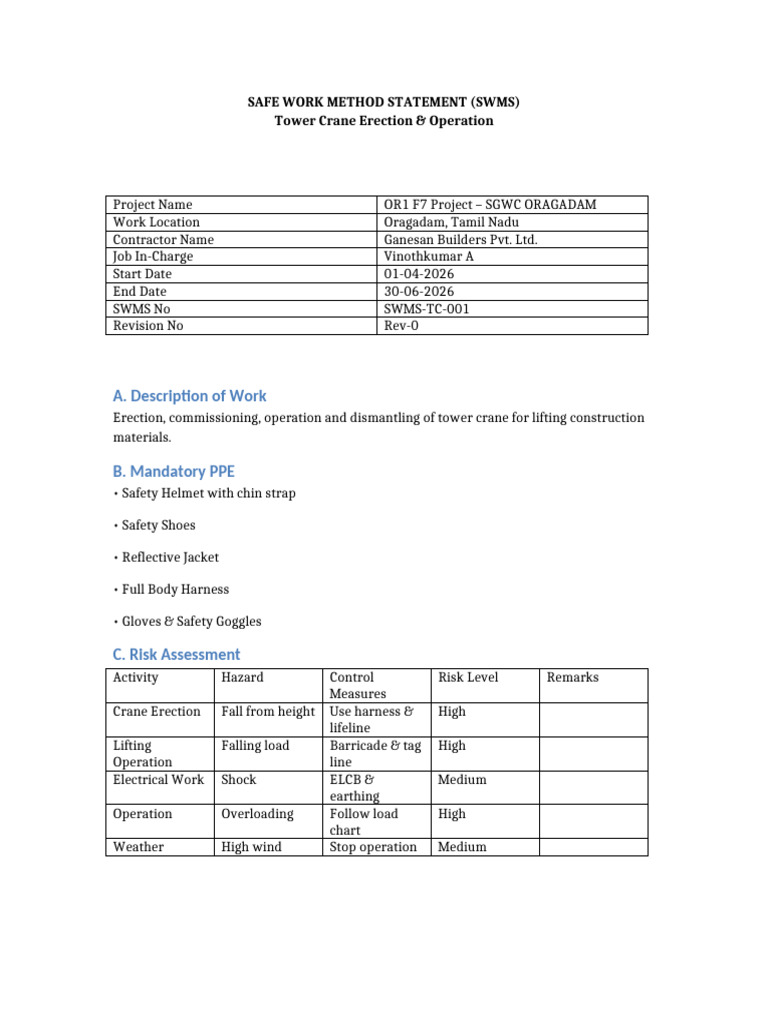 SWMS Tower Crane | PDF