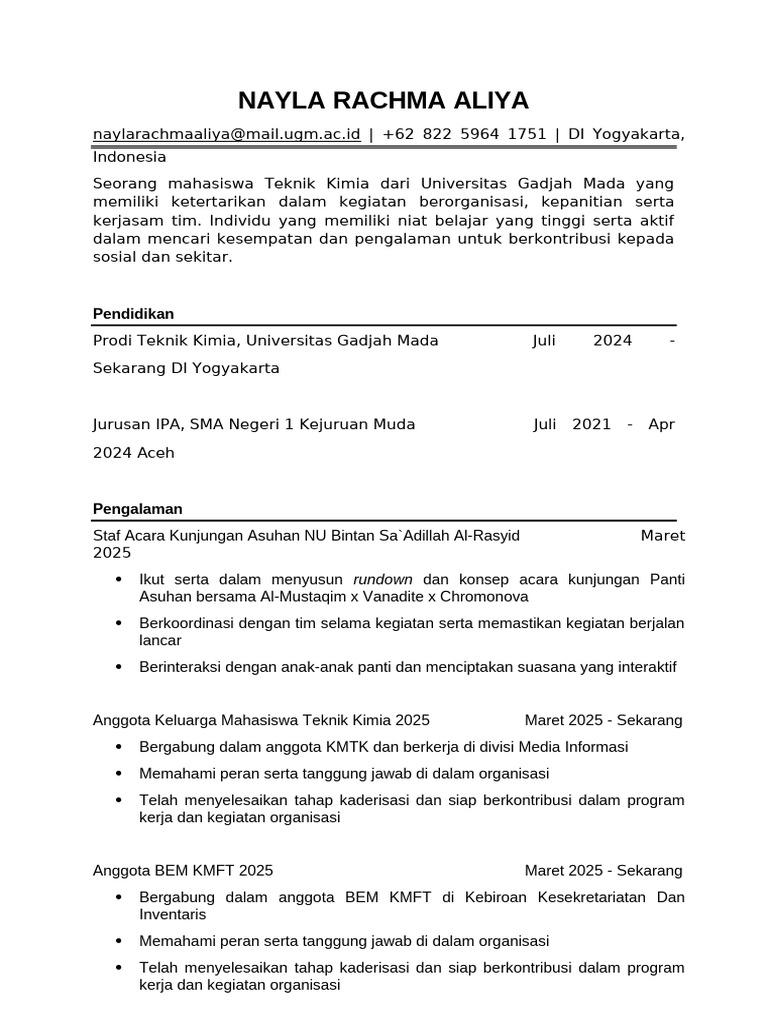 CV - Nayla Rachma Aliya | PDF