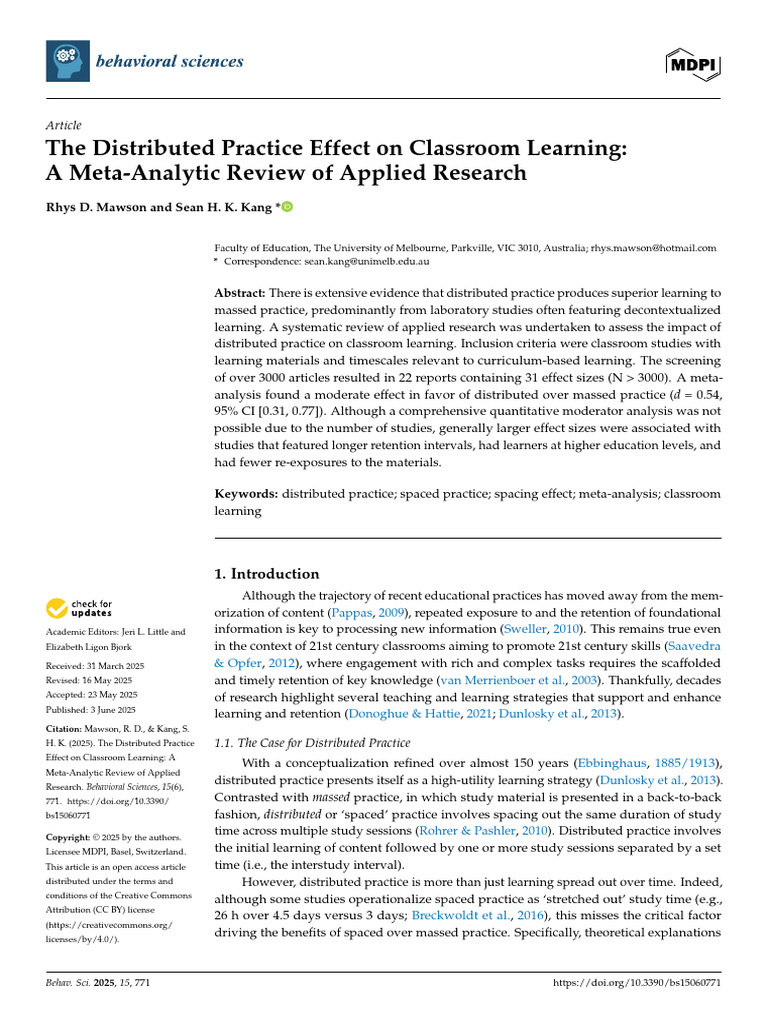 09 The Distributed Practice Effect On Classroom Learning - A Meta ...
