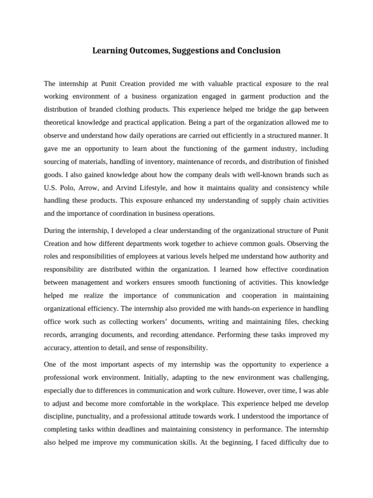 Internship Learning Outcomes | PDF | Communication | Employment