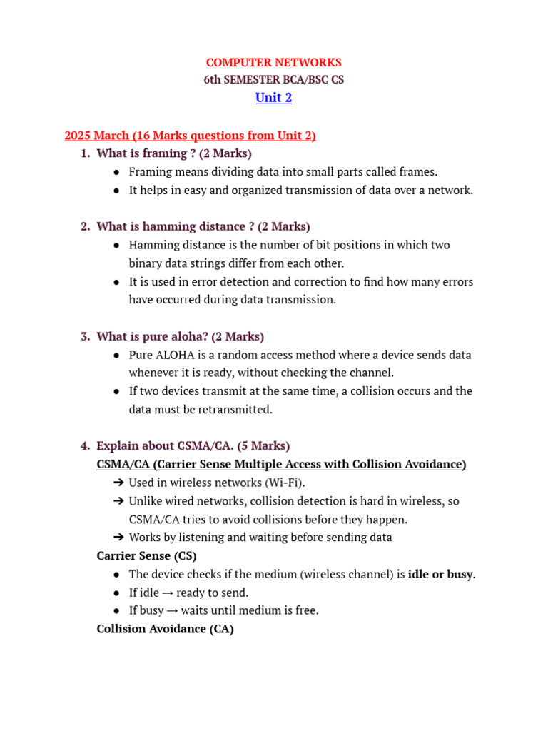 PYQ (Networks - 6th Sem) - Unit 2 | PDF | Bluetooth | Ieee 802.11
