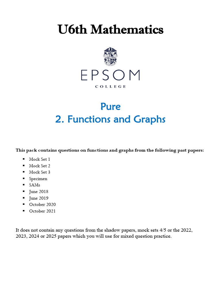 TOPIC 2 - Functions and Graphs - 2026 Edit | PDF