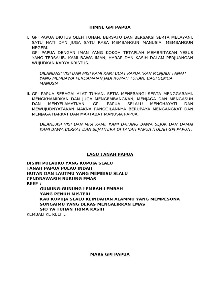 Mars & Himne Gpi Papua | PDF