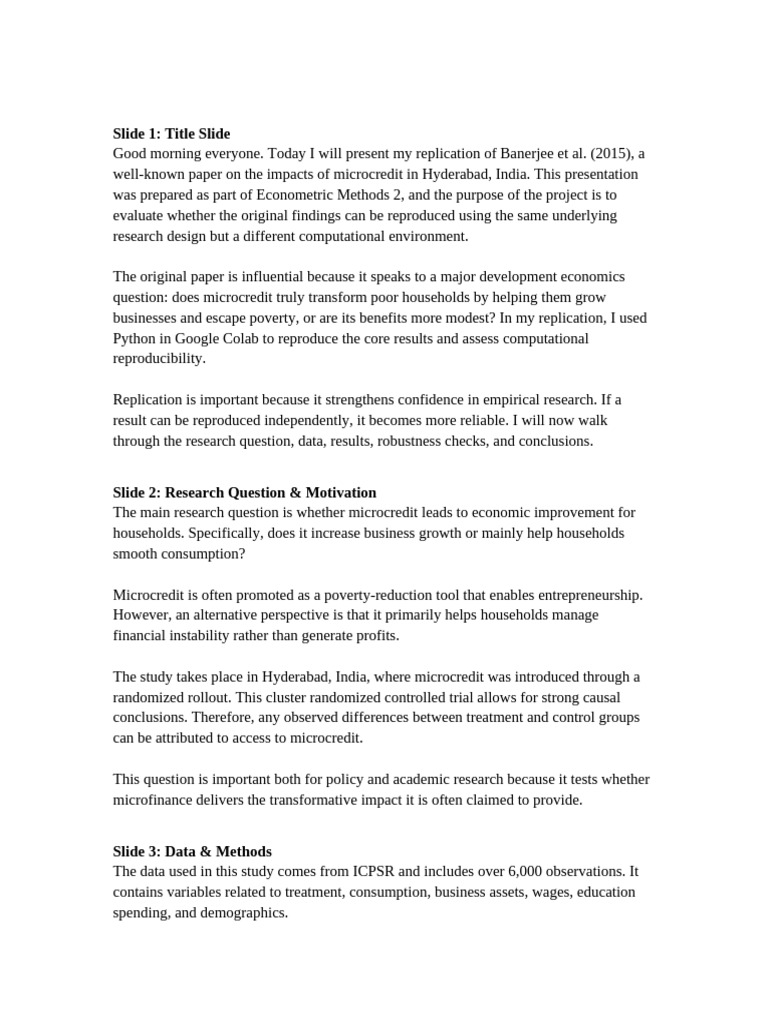 Banerjee Replication Speaker Notes | PDF | Statistics | Scientific Method