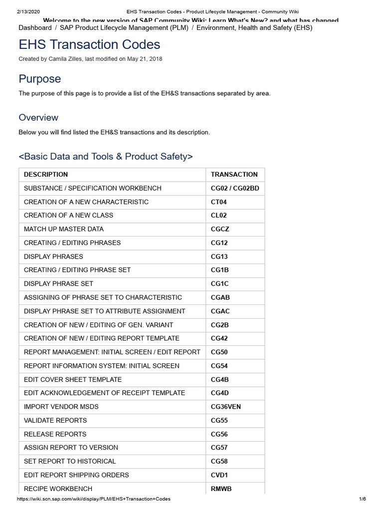 EHS Transaction Codes - Tcode | PDF