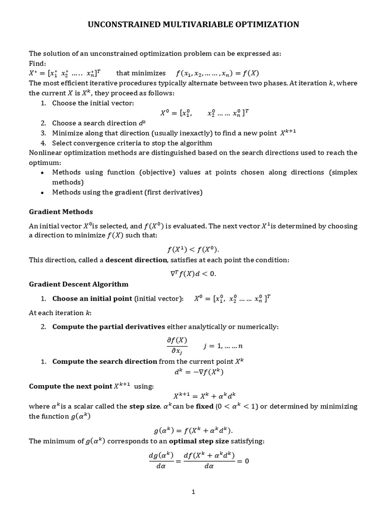 Unconstrained Multivariable Optimization | PDF