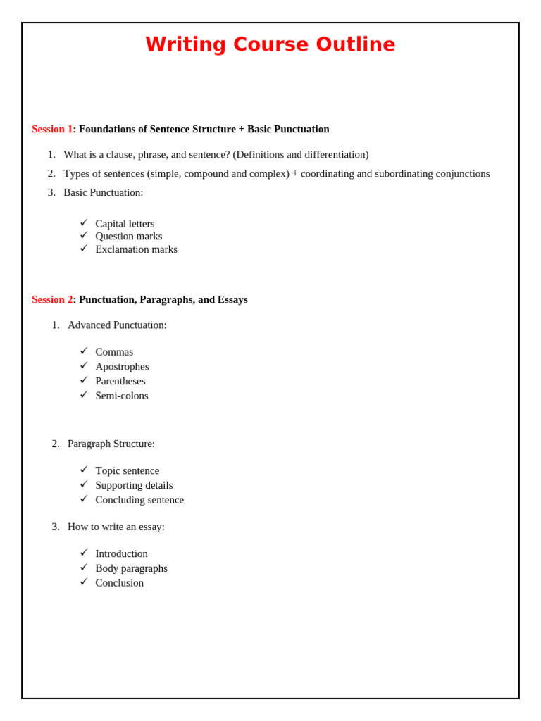 Writing Course Outline | PDF