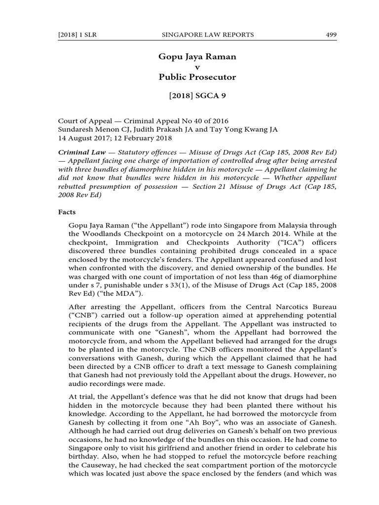 Gopu Jaya Raman V PP (2018) 1 SLR 0499 | PDF | Burden Of Proof (Law ...