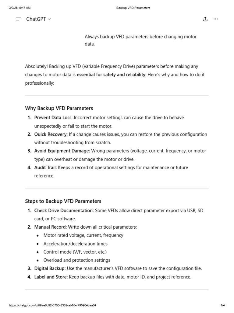 Backup VFD Parameters | PDF