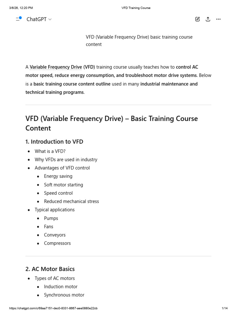 VFD (Variable Frequency Drive) Basic Training Course Content | PDF