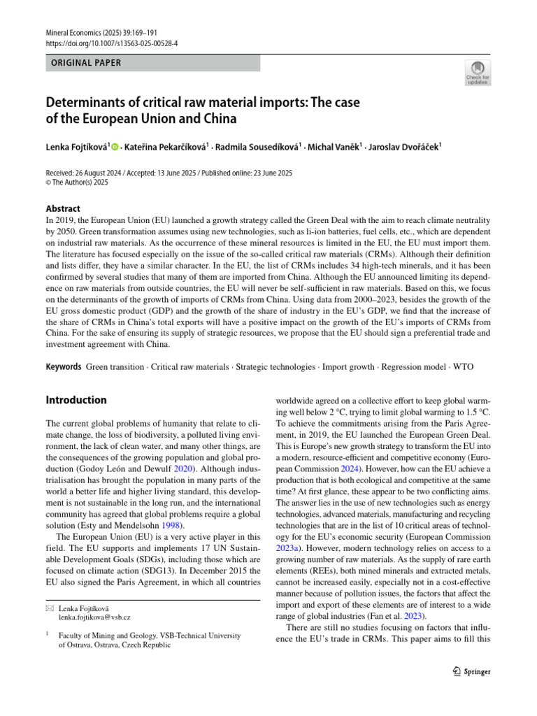 Determinants of Critical Raw Material Imports: The Case of The European ...