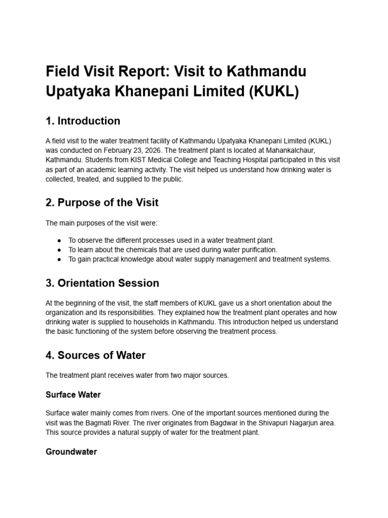 Field Visit Report - Version 2 | PDF | Water Purification | Hydraulic ...