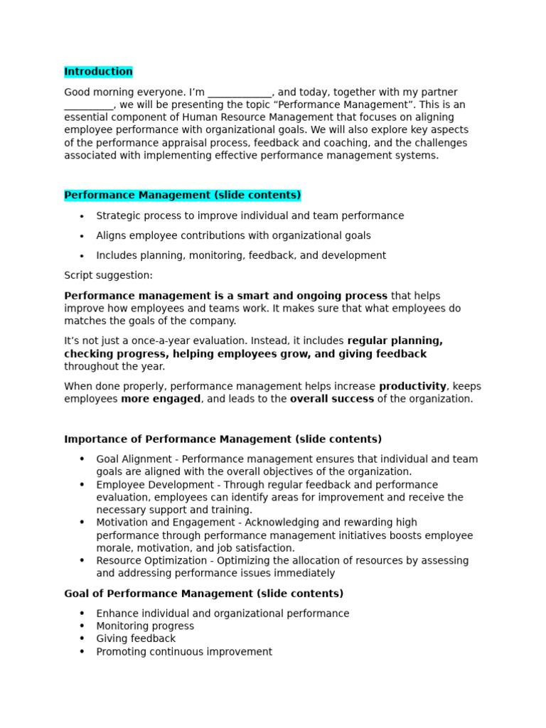 Introduction and Challenges - Perforrmance Management | PDF ...