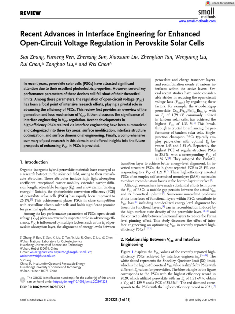 Small Methods - 2024 - Zhang - Recent Advances in Interface Engineering ...