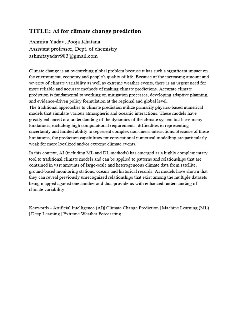 Ai For Climate Change Prediction | PDF
