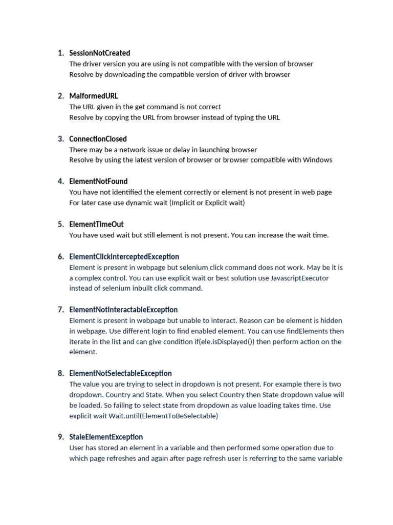 General Selenium Exceptions | PDF