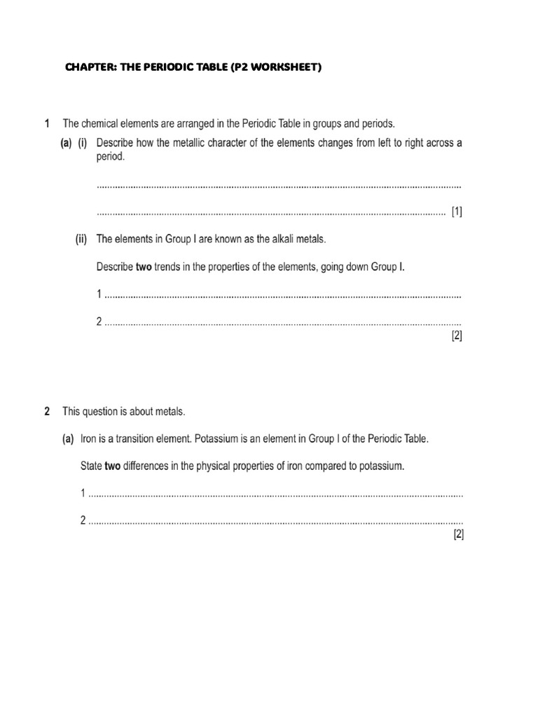 Periodic Table p2 Worksheet | PDF