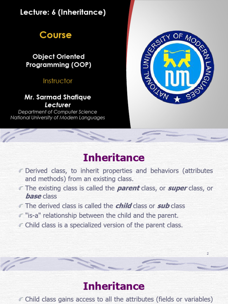 Lecture 6 Inheritance | PDF