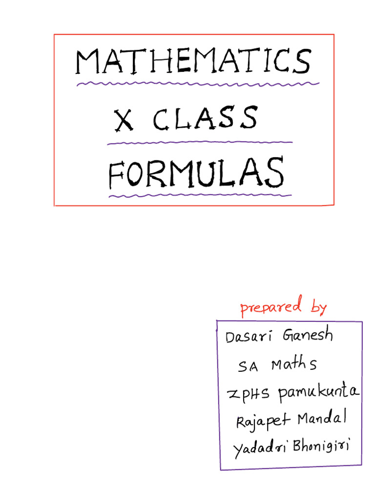 X Class Maths Formulas All Chapters | PDF