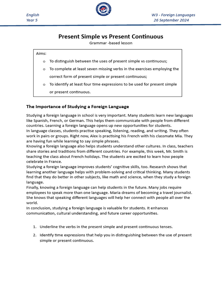 BT - Present Simple Vs Continuous | PDF | Foreign Language | English ...