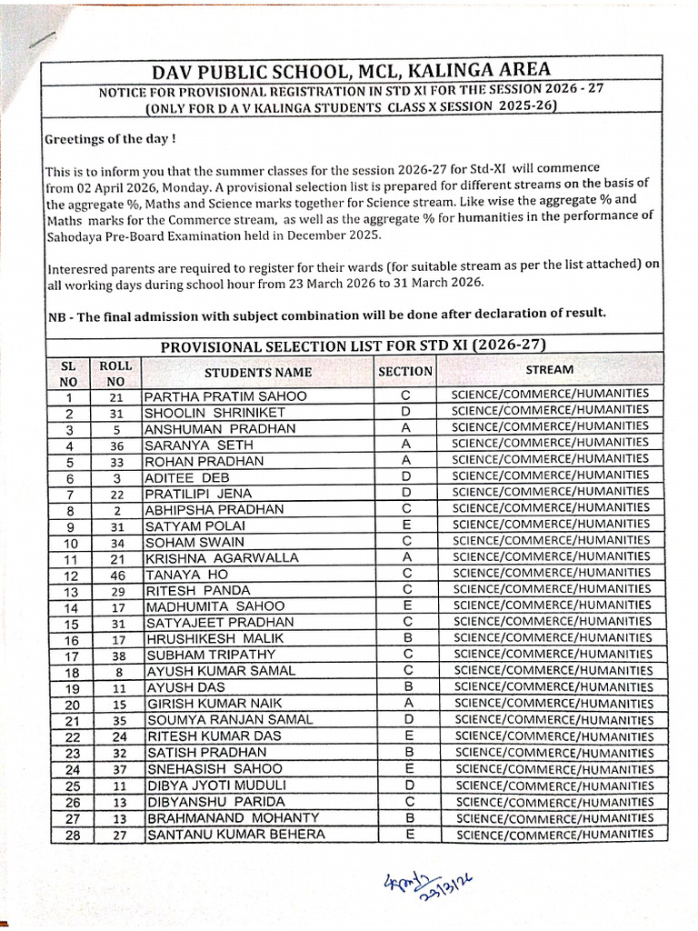 Xi 2026 - 27 Provisional Registration | PDF