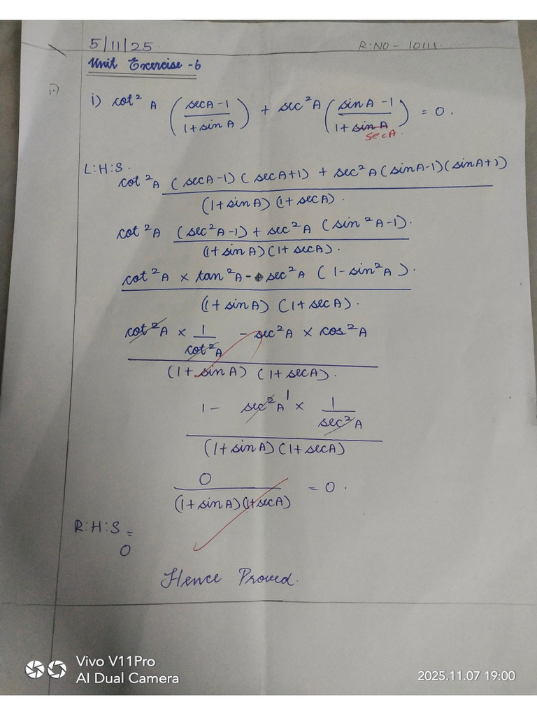 Trigonometry - Unit Exercise-1 | PDF