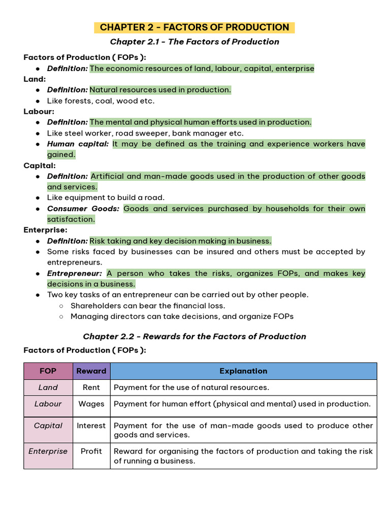 Chapter 2 - Factors of Production | PDF | Capital (Economics) | Factors ...