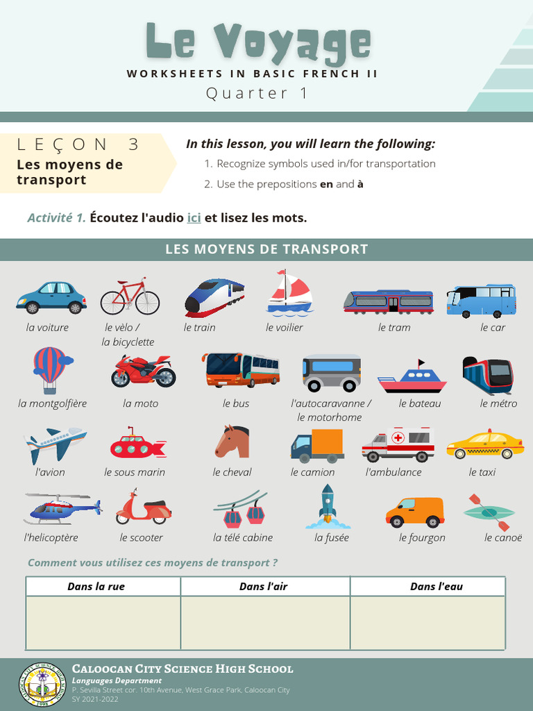 Q1W3 Le Voyage II A3 Les Moyens de Transport | PDF