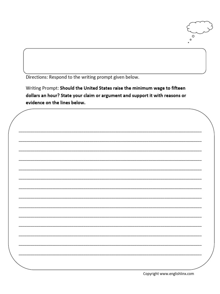 Minimum Wage Argumentative Writing Prompt Worksheet | PDF