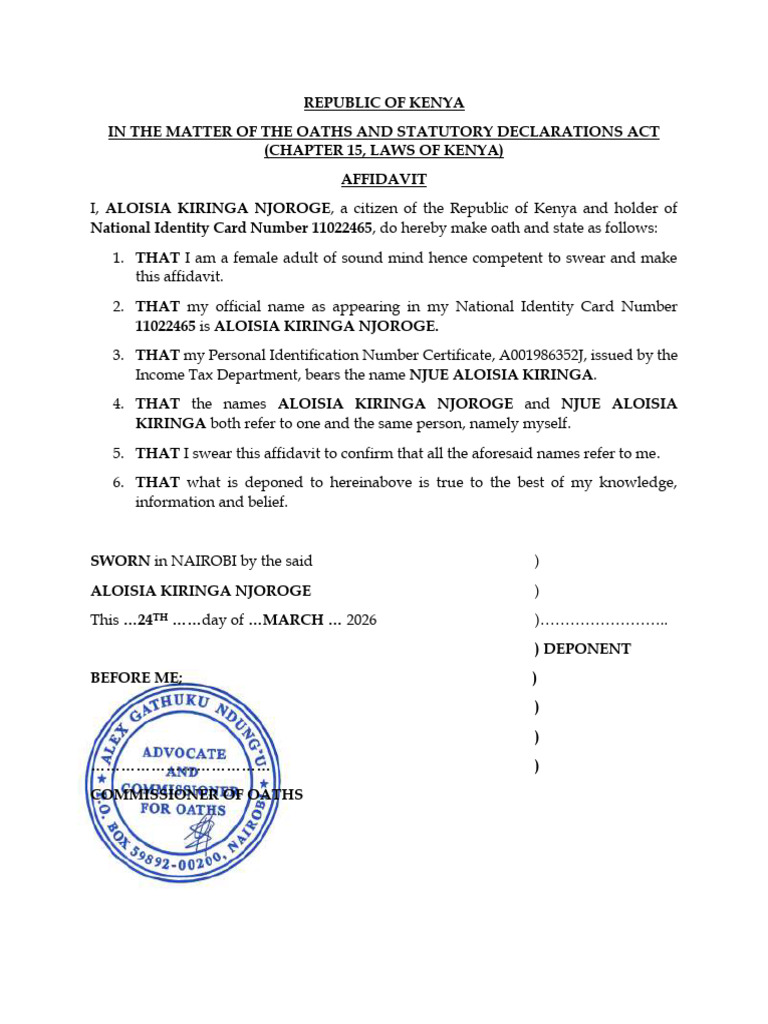 Affidavit of Names | PDF