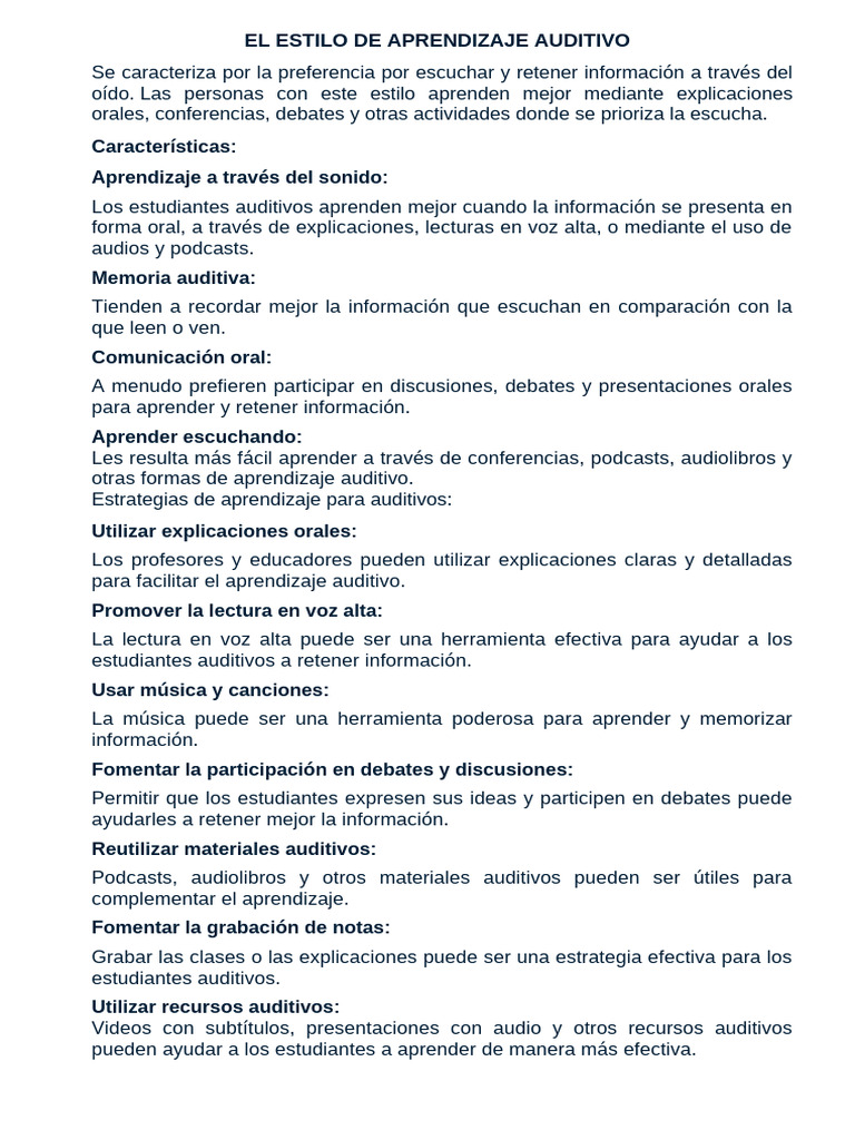 El Estilo de Aprendizaje 4 de Secundaria | PDF | Aprendizaje | Memoria