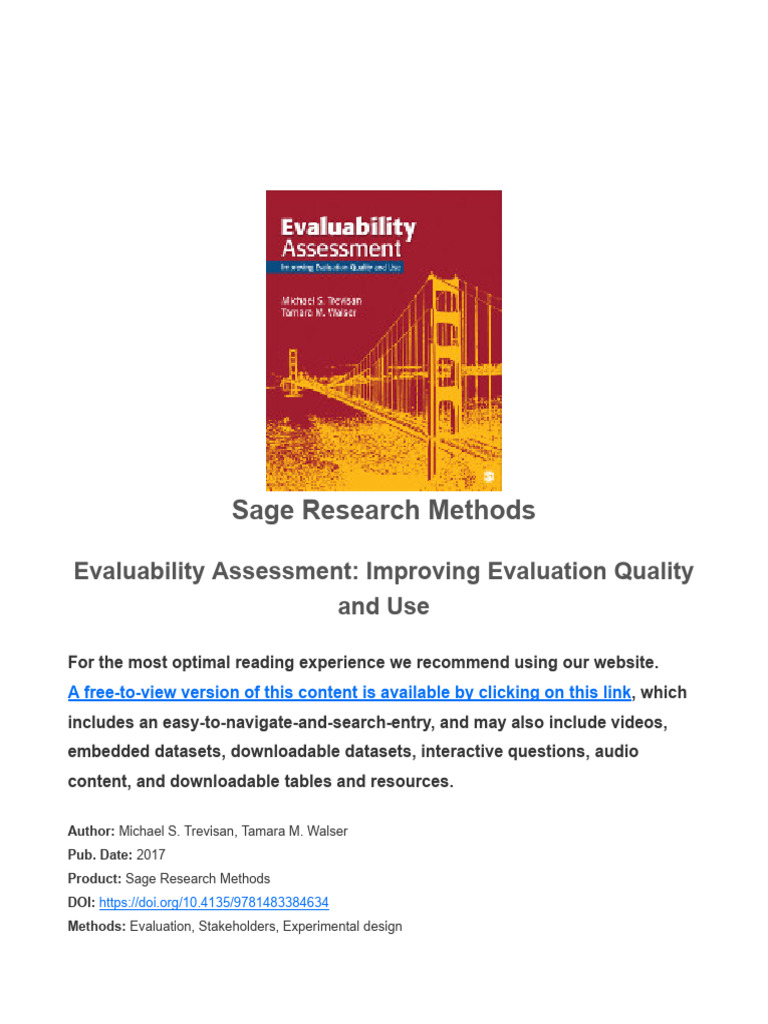 Evaluability Assessment: Improving Evaluation Quality and Use | PDF ...