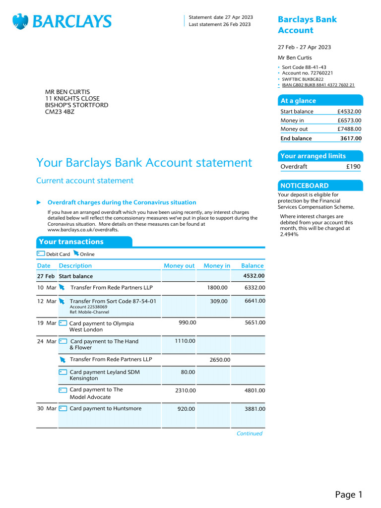Statement 27-FEB-27-APR 72760221 | PDF | Overdraft | Debit Card