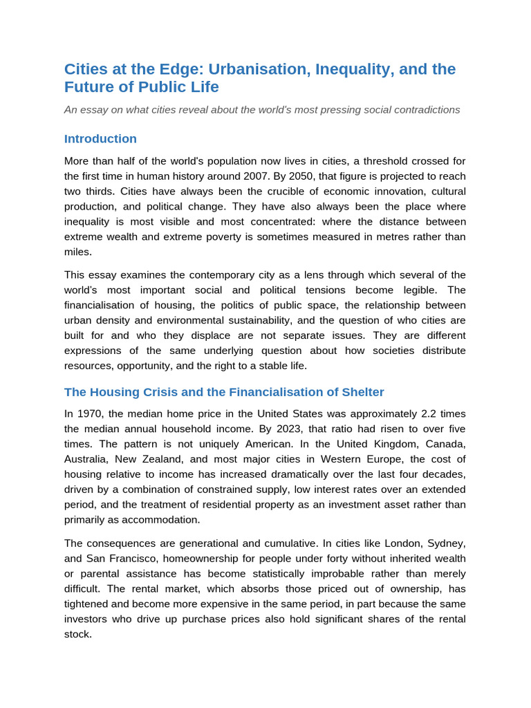Essay3 Cities Inequality | PDF | City | Immigration