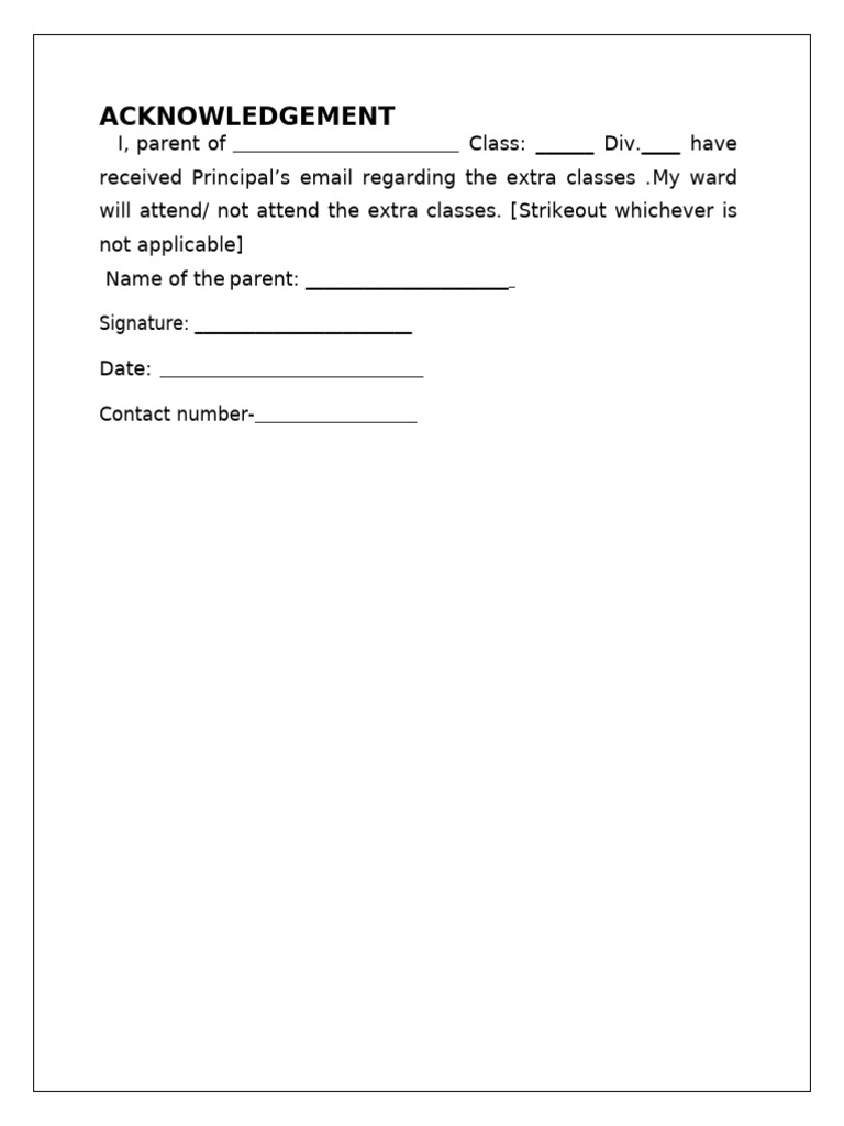Acknowledgement - Extra Classes | PDF