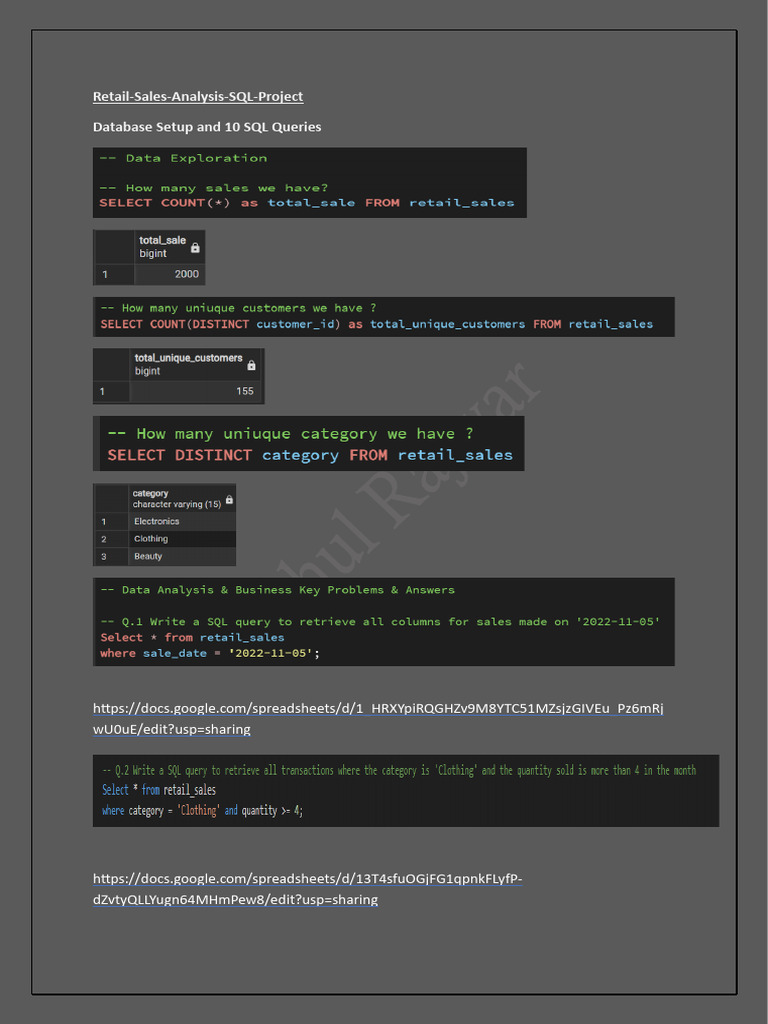 Retail Sales SQL Queries | PDF