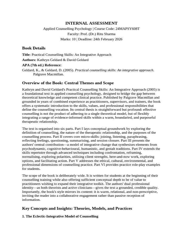 Counselling IA2 FinalSubmission | PDF | Psychotherapy | Psychology