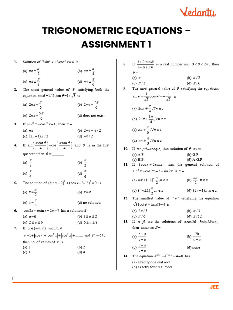 Trigonometric Equations - Assignment 1 | PDF | Mathematical Objects ...