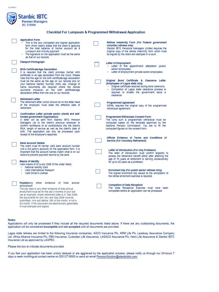 Checklist Forms For Lumpsum and Programmed Withdrawal | PDF