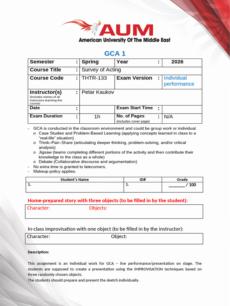 GCA 1 - THTR-133 - Individual Performance | PDF | Human Communication ...