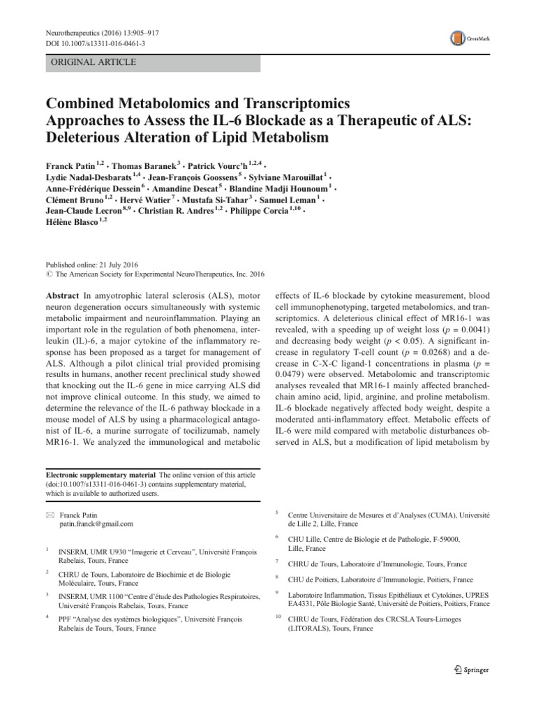 Combined Metabolomics and Transcriptomics Approach | PDF | Interleukin ...