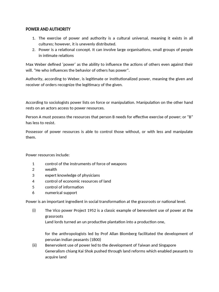 Power and Authority Notes | PDF | Empowerment | Behavioural Sciences