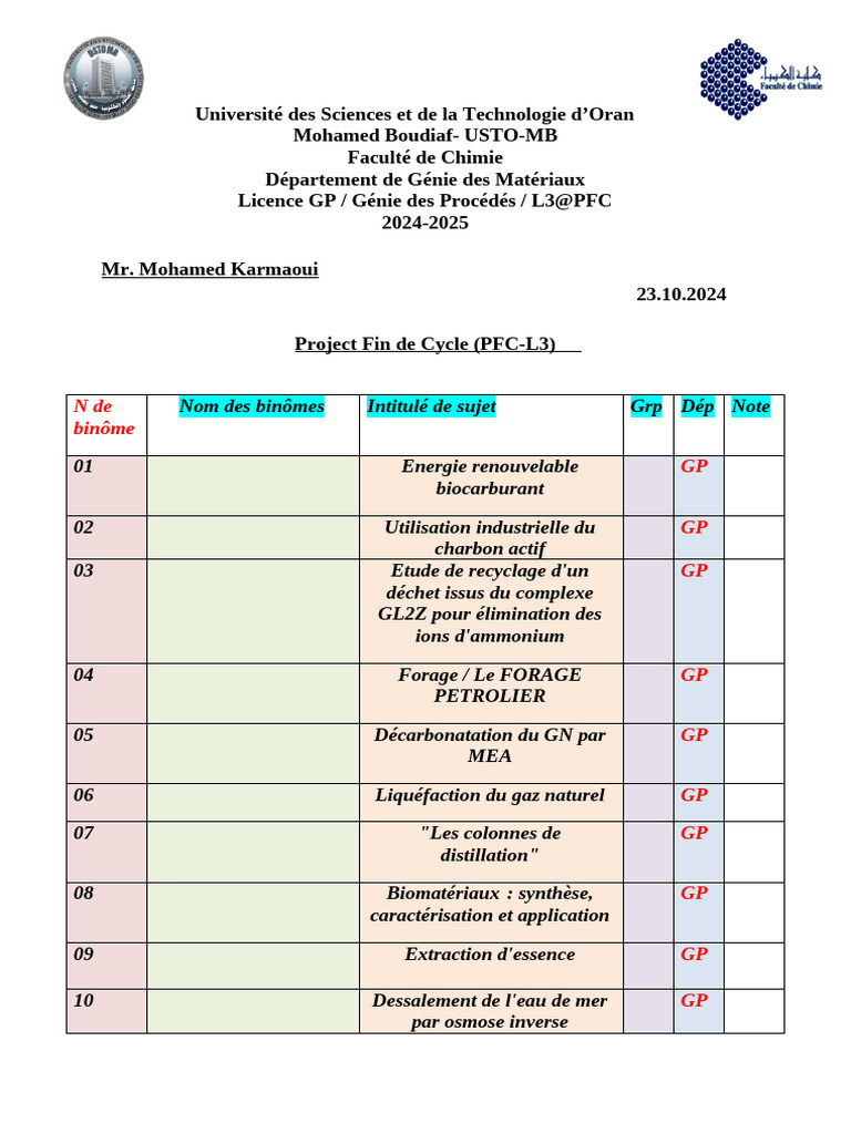 Note PFC GP 2024@2025 | PDF | Gaz naturel liquéfié | Chimie